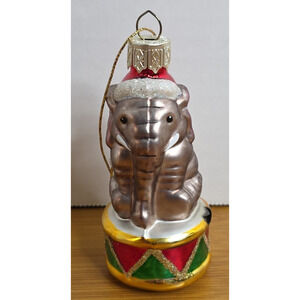 Hand Blown Glass Circus Elephant Christmas Ornament 3.5"